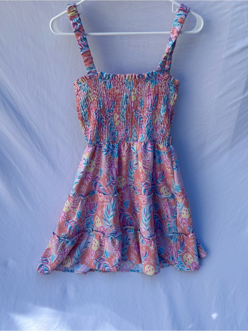 Simply Southern Pink & Blue Tropical Smocked Sundress size small pineapple print